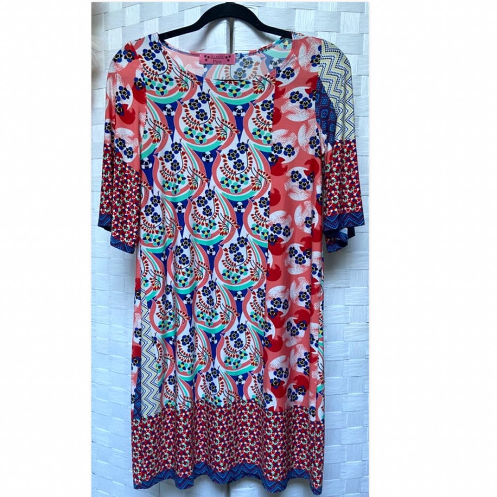 Almost Pink Floral Stretch Dress Size S
